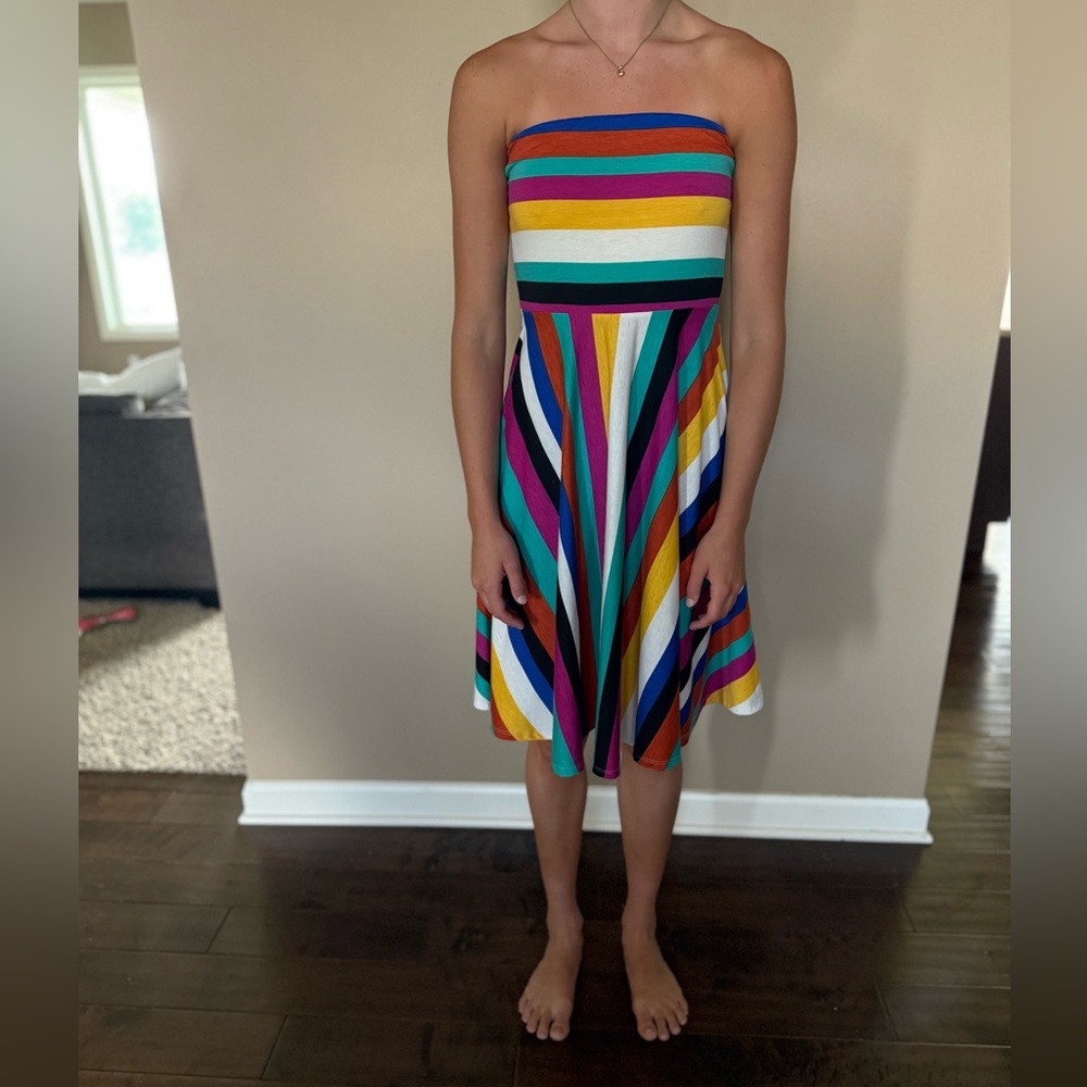 Colorful Strapless Striped Dress